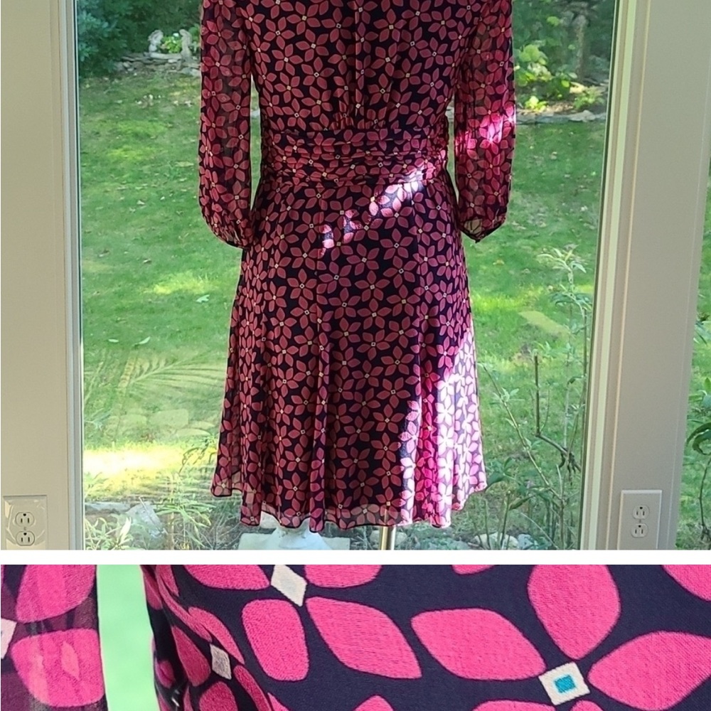 Diane Von Fustenberg Vintage Silk Midi Dress Pink Blue Colorful Floral Luxury 8